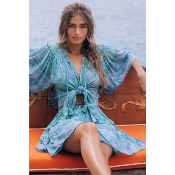 Spell Tops - Spell and The Gypsy Collective Buttercup Short Sleeve Blouse in Ocean